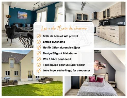 un collage d'images d'une maison avec un prospectus dans l'établissement Chambre Rêve - SDB WC Privatif - Entrée autonome - Grande TV NETFLIX, à Compiègne