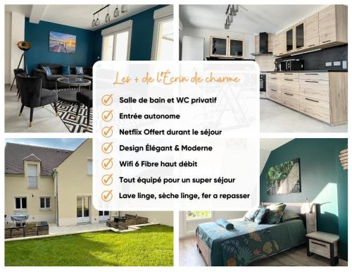 un collage de photos d'une maison avec un dépliant dans l'établissement Chambre Evasion - SDB WC Privatif - Entrée autonome - Grande TV NETFLIX, à Compiègne