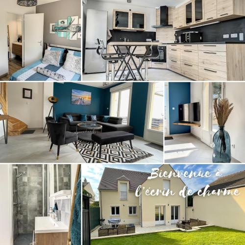 a collage of photos of a kitchen and a living room at Chambre Songe dans maison au calme in Compiègne