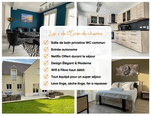 un collage d'images d'une maison avec un prospectus dans l'établissement Chambre Sérénité dans maison au calme, à Compiègne