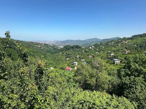 a view of a hill with trees and houses at Have a best time here in Makho