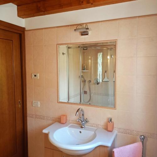 un baño con lavabo y espejo en B&B Casagrande, en Campea