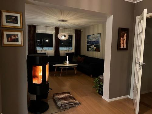 Et tv og/eller underholdning på Flott enebolig, med 3 soverom og 2 bad, med kort vei til sentrum