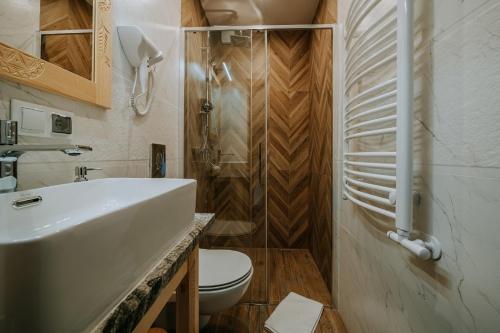 a bathroom with a toilet and a sink and a shower at "Podhalański Gościniec" -250 m Gorący Potok ,Termy Szaflary in Szaflary