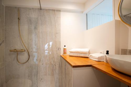 une salle de bain avec douche et lavabo dans l'établissement Atelier Emile, à Nancy