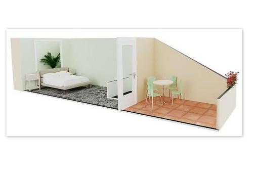 a rendering of a living room with a table and chairs at Terres de l'Ebre experience in Ulldecona