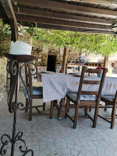 a table and chairs on a patio at Mes Maisons Gardoises, Two Gites sleeping 13 with Two Private pools, Kids Room, Laundry, Disco, free WiFi, Linen and Dog's are Welcome in Gagnières