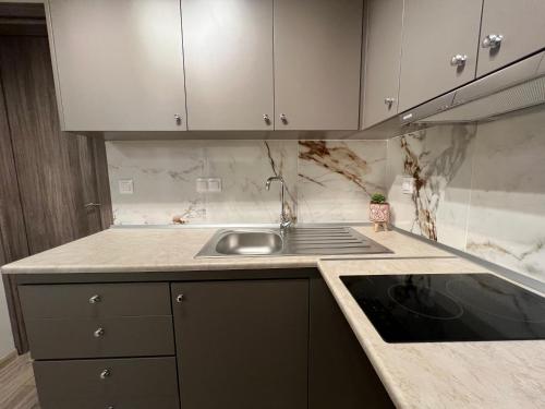 a kitchen with a sink and a counter at Oasis Apartment 2 by GG in Alexandroupoli