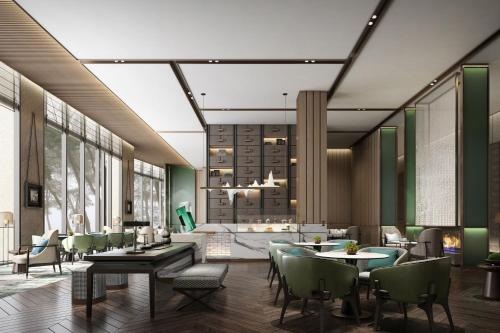 a rendering of a restaurant with tables and chairs at Luoyang Marriott Hotel in Luoyang