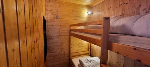 Ce chalet en bois comprend 2 lits superposés. dans l'établissement Résidence Chamois - Studio pour 4 Personnes 084, à Aime La Plagne