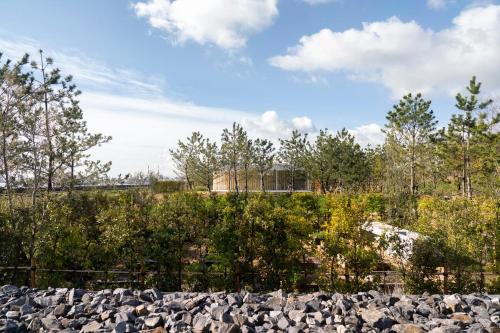 a view of a park with rocks and trees at Simose Art Garden Villa in Kuba
