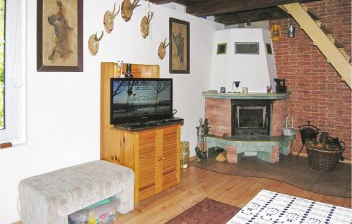 salon z telewizorem i kominkiem w obiekcie Holiday Home Drezdenko Lubiatów Ii w mieście Lubiatów
