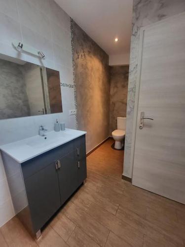 une salle de bain avec un lavabo et des toilettes dans l'établissement La campagne en ville, à Le Raincy