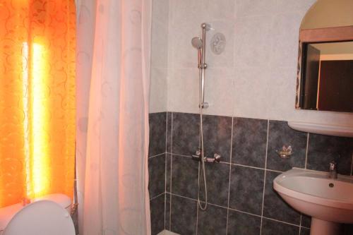 a bathroom with a shower and a toilet and a sink at Paradis Du Nord in Diego Suarez