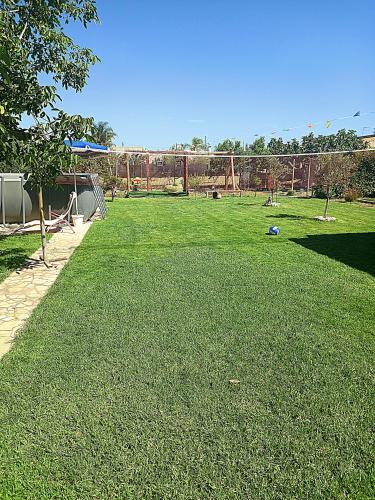 a large grassy yard with a playground in the background at Filuvespri in Comiso