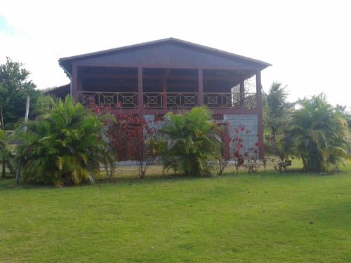 a building with palm trees in front of it at Hotel Nautile in Sainte Marie