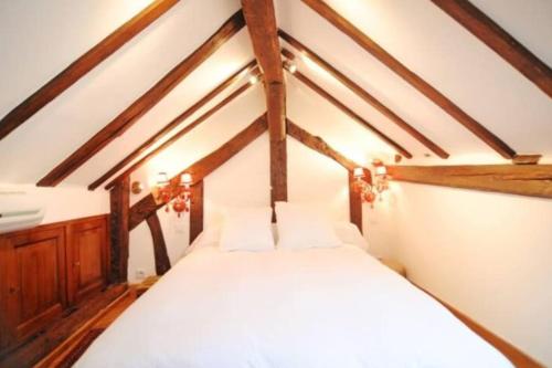 une chambre avec deux lits dans un grenier dans l'établissement Duplex Paris proche du Panthéon, à Paris