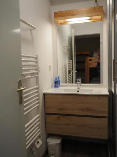 une salle de bain avec un lavabo et un miroir dans l'établissement Place du Montagnard à Termignon, à Termignon