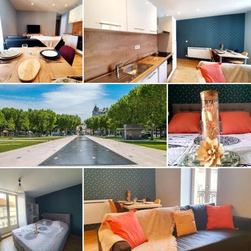 un collage de photos d'une cuisine et d'un salon dans l'établissement ღ L'Ecluse - Centre ville, Wifi fibre, Netflix, à Béziers