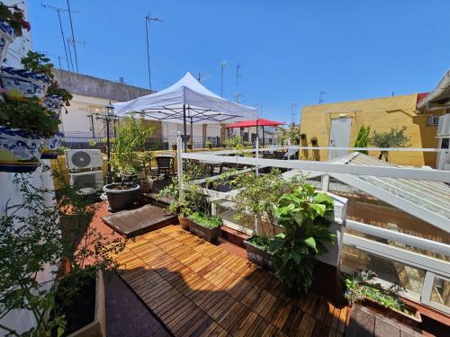 a white tent on top of a deck with plants at Zaida Boutique Hotel in Seville