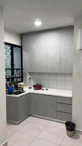 a kitchen with white and gray cabinets and a sink at Majestic maxim 3BR luxury family house MRT kuala lumpur in Kuala Lumpur