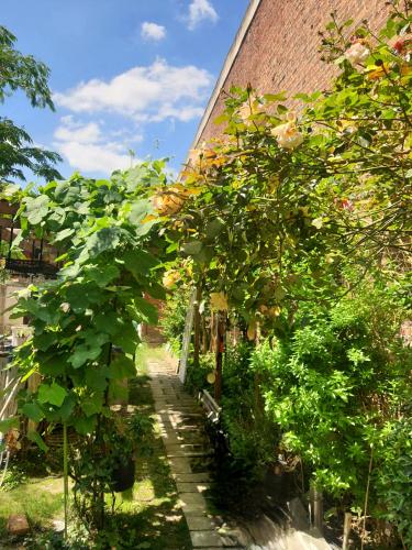 une rangée d'arbres fruitiers devant un bâtiment dans l'établissement KECYHOUSE chambre Légendes, à Sevran