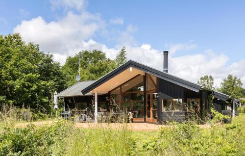 a house with a black roof in a field at Holiday Home Tangvej Ørsted Iv in Kare