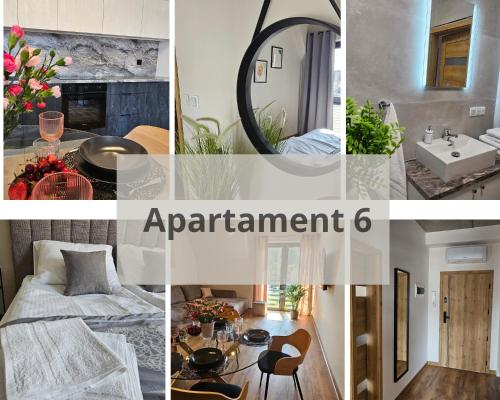 a collage of photos of a bathroom and a room at Arkady House in Olsztynek