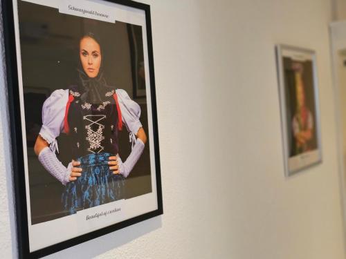a picture of a woman in a costume on a wall at Miuti Residence in Triberg