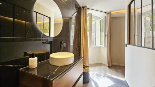 une salle de bain avec un lavabo et un miroir dans l'établissement Appartement Cannes 10mn des plages, à Cannes