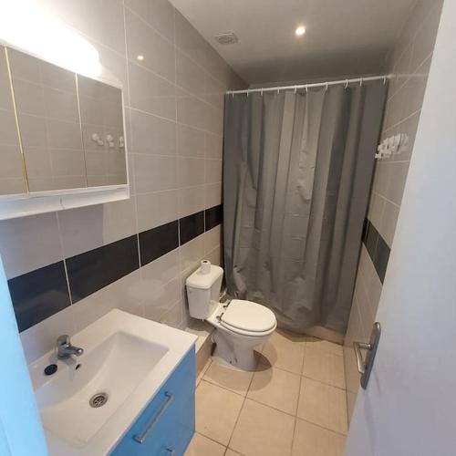 une salle de bain avec toilettes, lavabo et douche dans l'établissement Studio - 2 personnes, à Marseille
