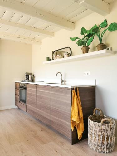 Dapur atau dapur kecil di Slapen in een oude stal ('Het Oude Wezeveld')