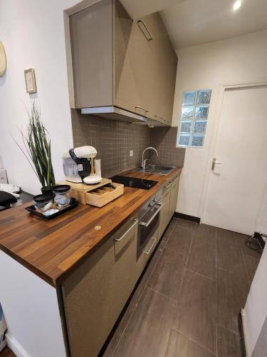 une cuisine avec un évier et un plan de travail dans l'établissement Sublime appartement a Montmartre, à Paris