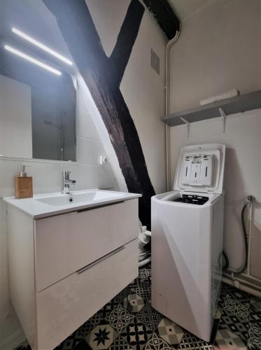 La salle de bains est pourvue d'un lavabo et d'un four micro-ondes. dans l'établissement Le Jeanne d'Arc, à Chinon