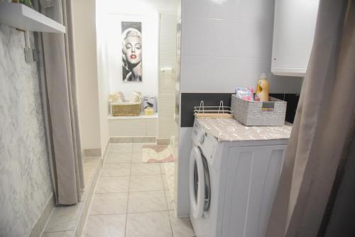 a kitchen with a washer and dryer in it at Apartments Vendi in Šibenik
