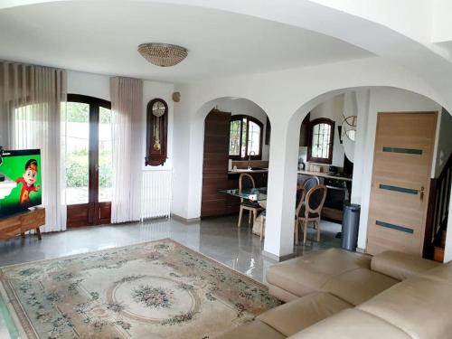 a large living room with a couch and a tv at Maison avec jardin 6 min du RER in Villiers-sur-Marne