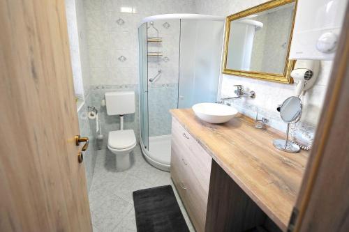 a bathroom with a sink and a toilet and a shower at Aparthouse SUPREME with Terme Catez Swimming Pools Tickets in Čatež ob Savi
