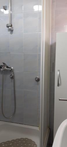 a shower with a glass door in a bathroom at Smještaj na selu,porodica Gvozdenac in Šipovo