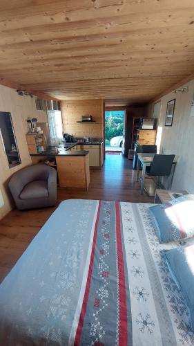 ein Schlafzimmer mit einem großen Bett in einem Zimmer in der Unterkunft Entre Lac Et Montagnes in Bernex