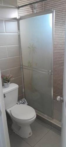 a bathroom with a toilet and a shower at SDQ Apartamento Marbella 2 in La Ureña
