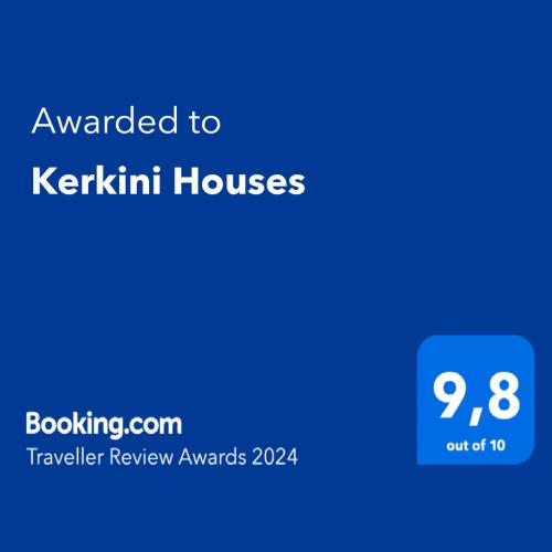 a screenshot of a phone with the text awarded to kerkint houses at Kerkini Houses in Kerkíni