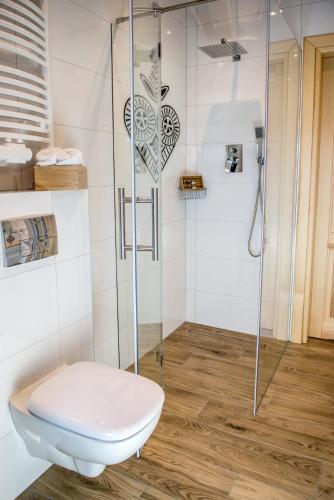 a bathroom with a toilet and a shower at DW Bogun in Białka Tatrzanska