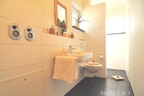 a bathroom with a toilet and a sink at Veh-Studios in Lindau