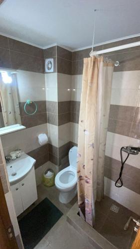 a bathroom with a toilet and a sink at Casa Cristal in Eforie Nord