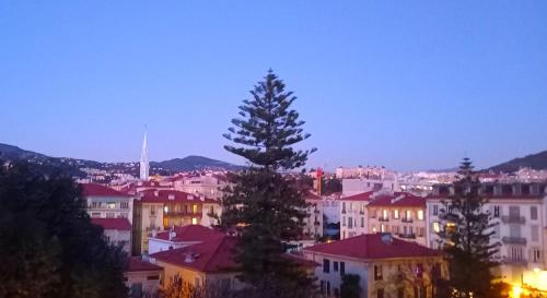 - une vue sur une ville la nuit avec un arbre dans l'établissement Spacious and Sunny, à Nice