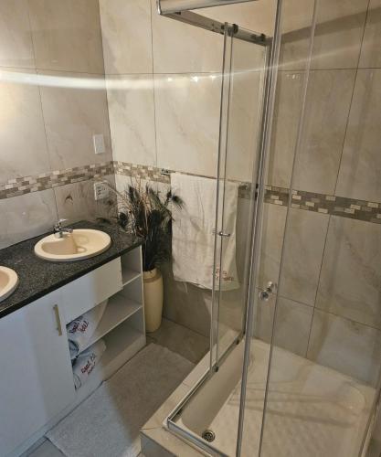 a bathroom with a shower and a sink at The Royal Princess B&B on Malibongwe Drive in Johannesburg