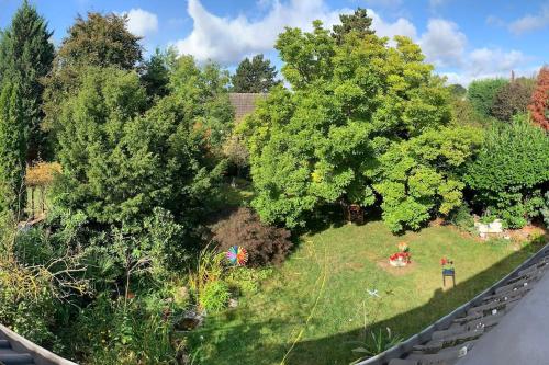 an overhead view of a garden with trees and grass at 1 A Loft 5 Pers Familie 100qm Terrasse Düsselkdorf Köln in Kaarst