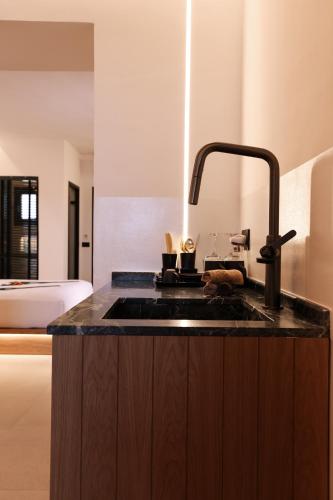 a kitchen with a sink and a bath room at Queen Kalliopi Suites in Plintri