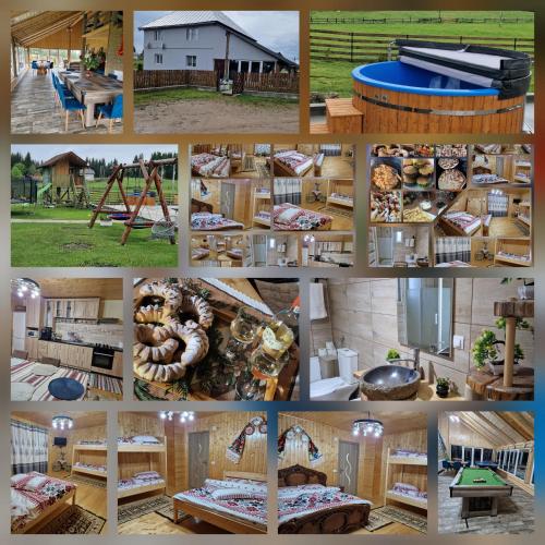 a collage of photos of a playground with food at Casa Gemenelor in Cluj-Napoca