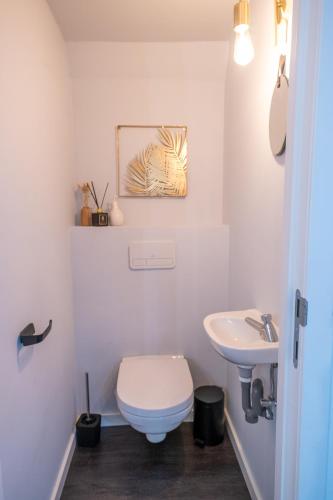 a bathroom with a toilet and a sink at Chalet Lupin in Durbuy